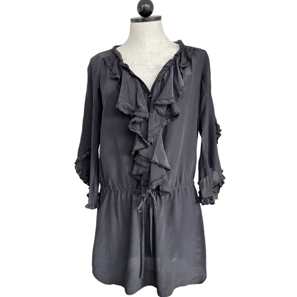 Rebecca Taylor 100% Silk Mini Dress Ruffle Front Tied Waist Tunic Size 0 XS - Picture 14 of 16